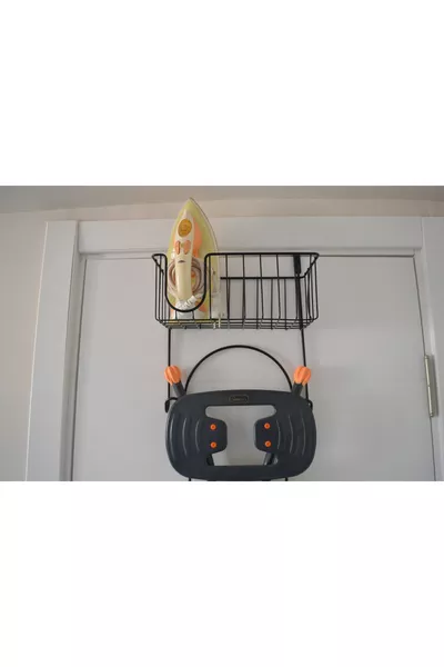 Over-the-Door Iron and Ironing Board Hanger Iron Organizer Shelf - Black