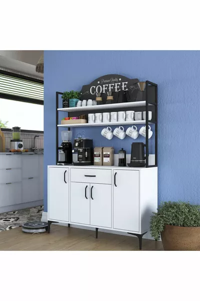 Rani  Кафе ъгъл Многофункционален шкаф с 4 врати и 1 чекмедже, кухненски шкаф, бял