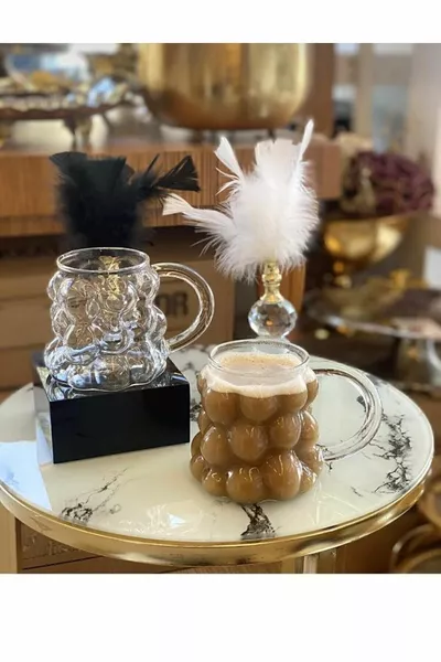 Set of 2 Grapes Embossed Borosilicate Glass Mugs with Handles GRAPE MUG