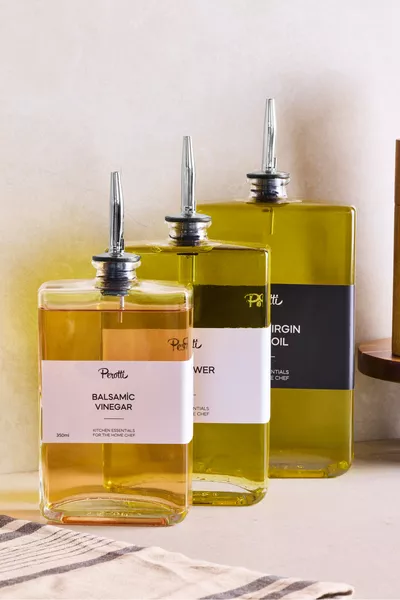 Molivet Set de 3 Huilier, Sauceur et Vinaigrier en Verre avec Bouchon Argenté  ml