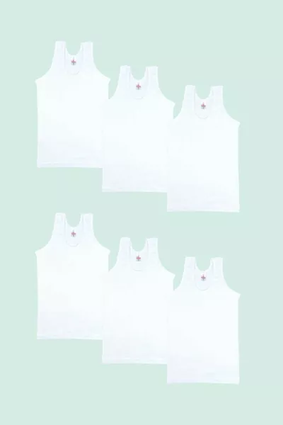 6-Pack White Ribbed Cotton Boys' Sleeveless Stretch Tank Top