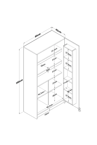 Rani  Многофункциональный шкаф с колесами, двухдверный, для кладовой и кухни, белый