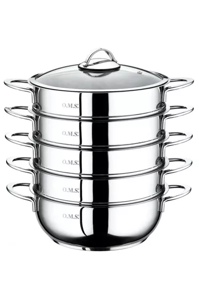 -c - 6-delige RVS set met glazen deksel  cm - 6,4 liter stoomkoker, deegbaktpan