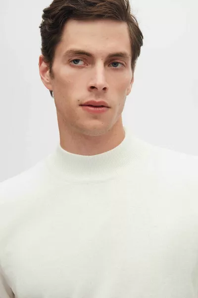 Regular Fit Ecru Cotton Mix Half Fisherman Strickpullover