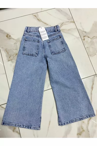 بنطلون جينز أزرق واسع الساق للفتيات