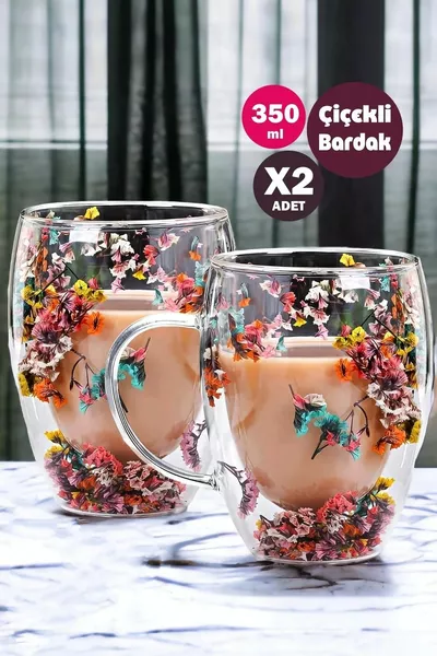 2-delige Dubbelwandige Flower Cup ml Bloemenmok Koffie- en Theeglas Handgemaakt Glas met Handvat Set