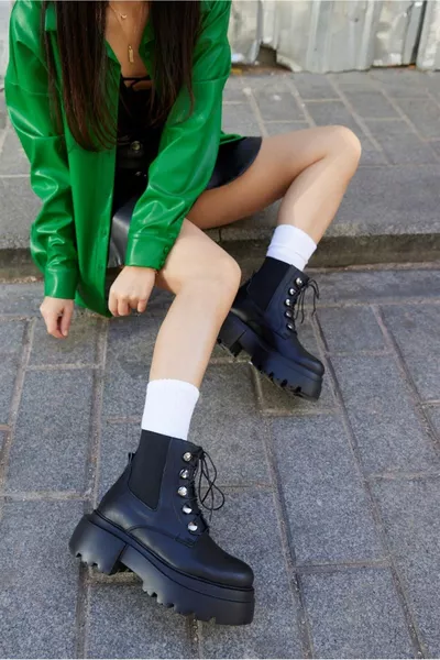 Brenda Black echt lederen dameslaarzen met dikke zool