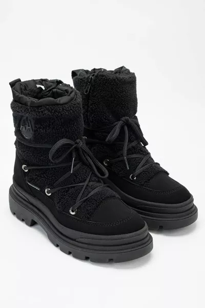 EFFETRE Schwarze Schneestiefel aus Stoff für Damen