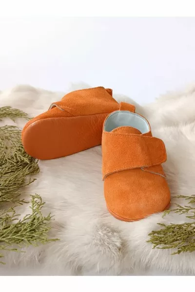 Peach Color Genuine Leather Velcro Baby Shoes