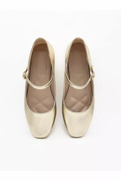 Dames Gouden Kleur Lakleer Mary Jane Ballerina's Comfortabele Zool