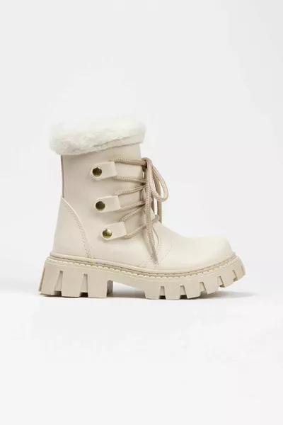 الفتيات البيج الكاحل الريش بسحاب أحذية للماء