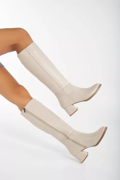 نسائي الجانب بسحاب البيضاوي اصبع القدم 5 سم أحذية كعب سميكة