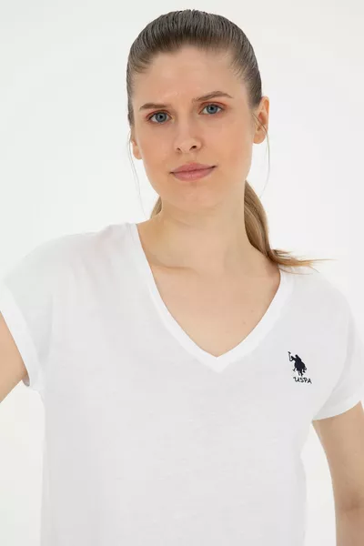Women's White V-Neck Basic T-Shirt 