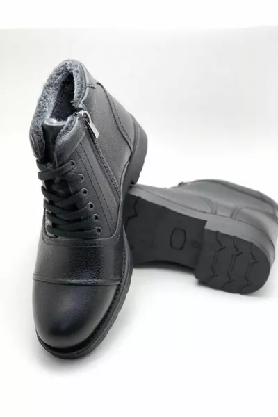 الرجال الأسود الفراء بالكامل داخل  ٪ أحذية جلدية طبيعية الشتاء