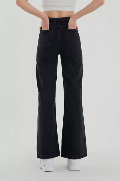 Schwarze Denim-Jeans mit hoher Taille und weitem Bein für Damen