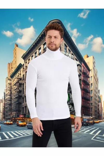 Мужской белый трикотажный водолазка зимний свитер