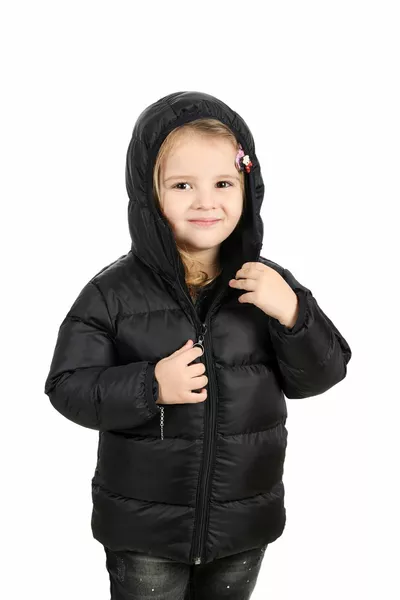 Девочки Черный флисовый капюшон водонепроницаемый ветрозащитный надувной зимний пальто и пальто