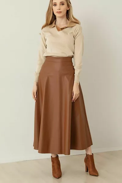 Jupe Mevlana Tan en cuir pour femme