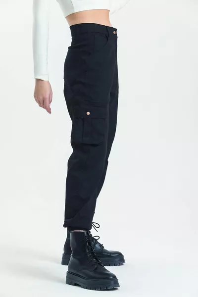 Black Jogger Casual Fit Elasticated Cargo Pocket Gabardine Women's Pants