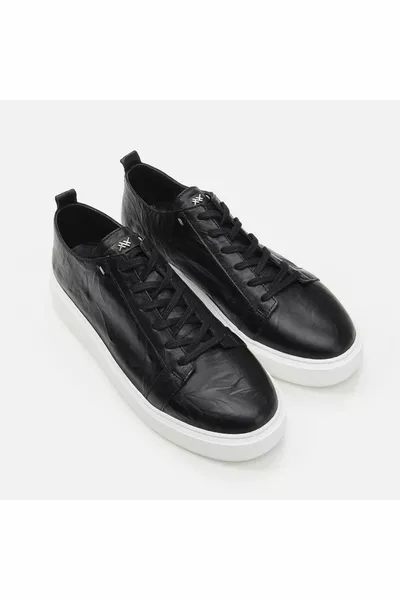 جلد طبيعي أسود أحذية رجالية كاجوال