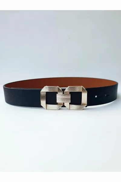 Cintura da donna a due vie con fibbia in oro nero-marrone chiaro