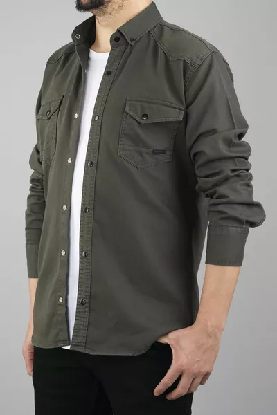 Chemise en jean homme Slim Fit Kaki