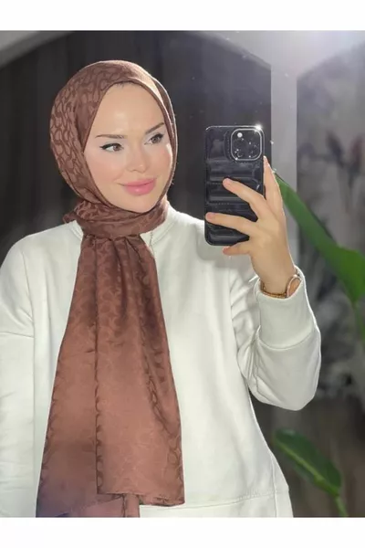 Schokoladenbrauner Schal mit Blütenmuster