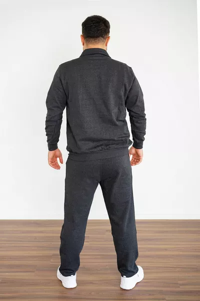 Мъжки антрацитен стоещ водолазка с ежедневна кройка с половин цип комплект анцуг 