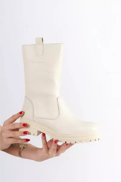 أحذية جلدية نسائية جلد جلد بيج طبيعي 