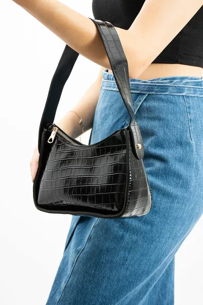 Damen Baguette Tasche mit Krokomuster