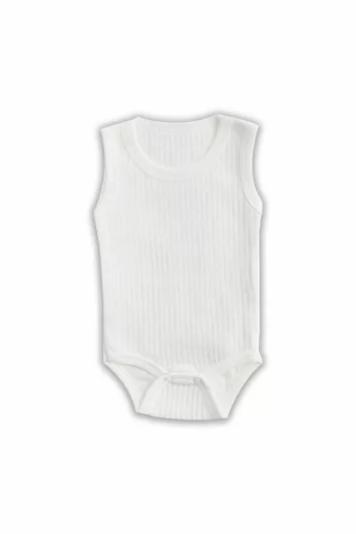 Body débardeur bébé 5 côtes en coton blanc avec rapports de pression - Body bébé côtelé