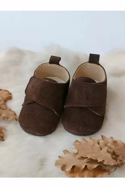 Suede Brown Genuine Leather Velcro Baby Shoes