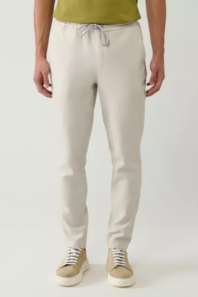 Herren Stone Side Pockets Elastische strukturierte Hose aus Leinen 