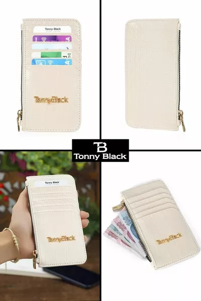 Peau de crocodile originale pour femmes Fermeture éclair Compartiment à billets en papier élégant et mince Croco Porte-cartes crème