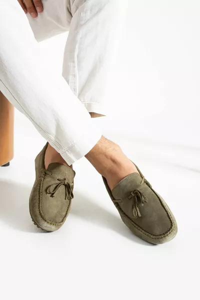 الرجال الكاكي جلد طبيعي أحذية المتسكع