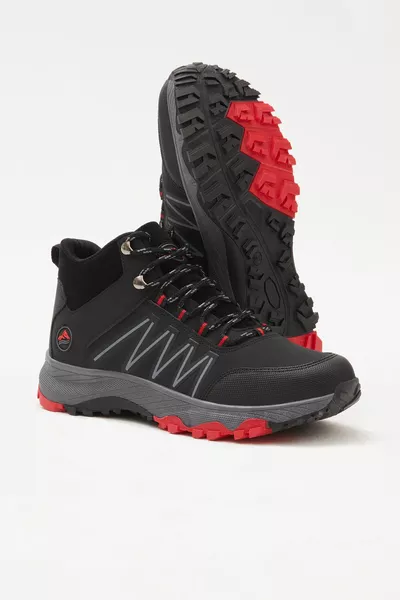 Unisex Black Red Casual Fit Lace-Up Boots