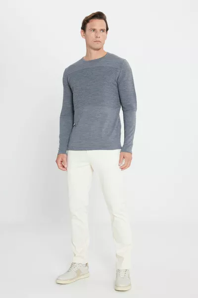 Heren Antraciet-Mêlee Standard Fit Normaal Gesneden Anti-Hairing Crew Neck Knit Sweater