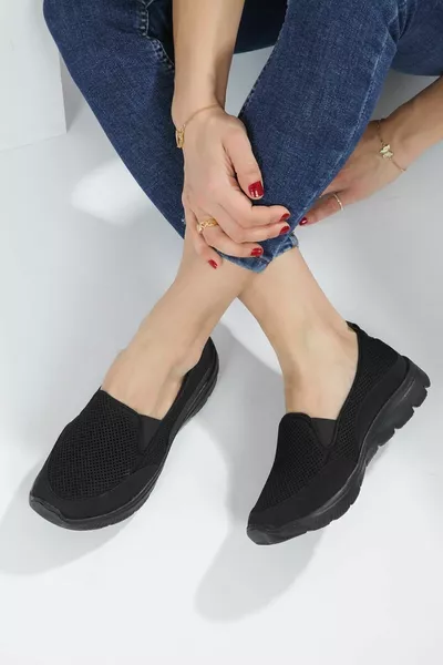 Vrouwen Zwarte Kleur Volledige Orthopedische Zachte Zolen Casual Sport Mom Ballerina's Wandelschoenen