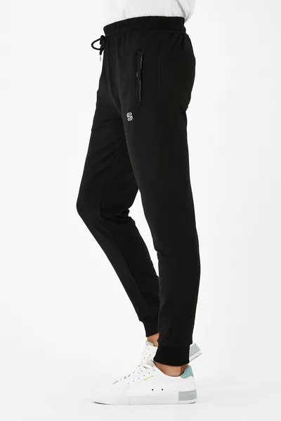 Herren Jogginghose Schmales Bein Elastische Taille Gesäßtasche Elastisches Bein Elastischer Reißverschluss Kompakt gekämmt