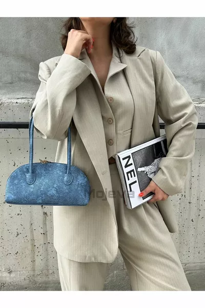 Denim Look Baguette-tas voor dames met lang handvat