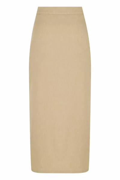 Cream Normal Waist Midi Skirt with Slit in the Front