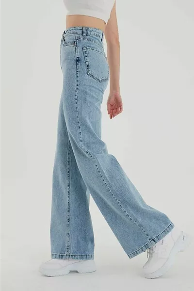Julia 's Snow Wash Blue Lycra Super High Waist Shabby Jeans Palazzo Pantalon