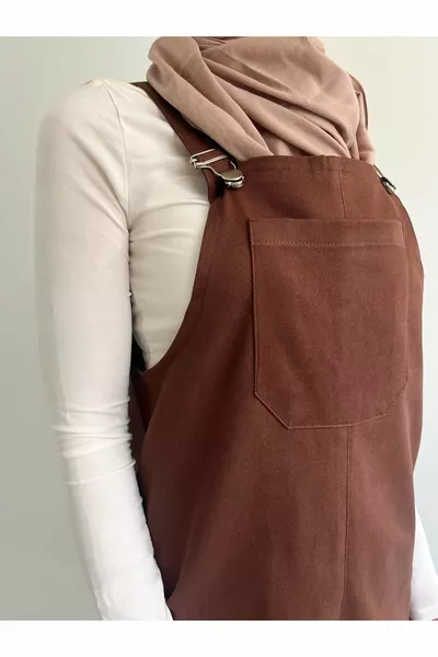 Relaxed Fit Brown Jumpsuit with Front Kangaroo Pockets