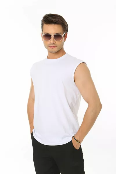 الرجال الأبيض طاقم الرقبة تانك صفر كم تانك أعلى  ٪ القطن تي شيرت