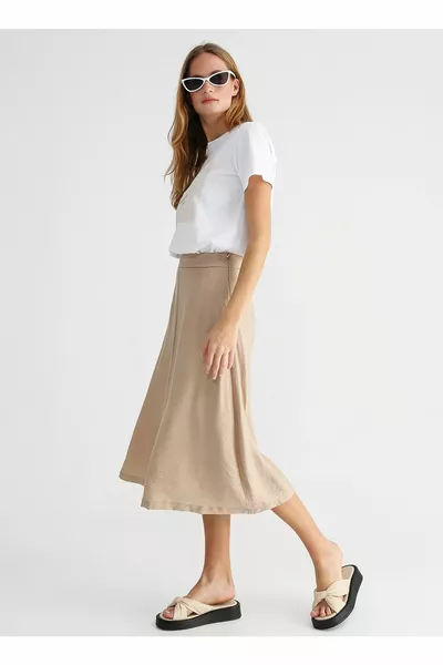 Комфортна нормална талия бежова дамска права миди пола CM-Felisa