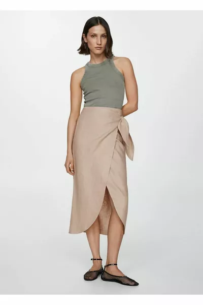 Linen skirt with bow tie