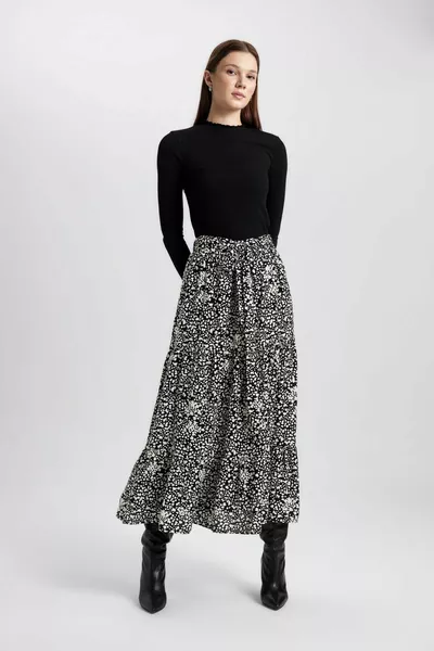 Patterned Viscose Maxi Skirt sp