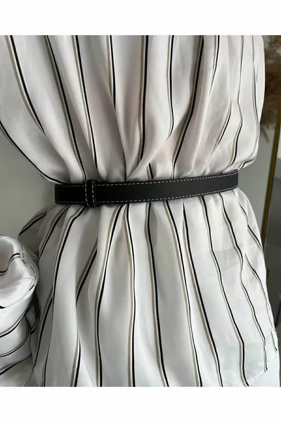 حزام مشبك ذهبي مخيط 2 سم أسود