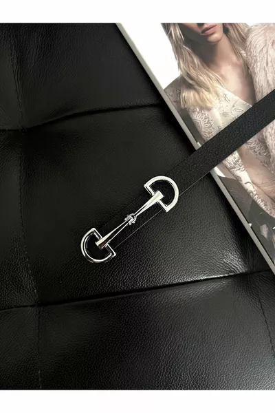 حزام نسائي أسود نحيف مع مشبك فضي طويل ، حزام سترة ، حزام قميص ، حزام فستان