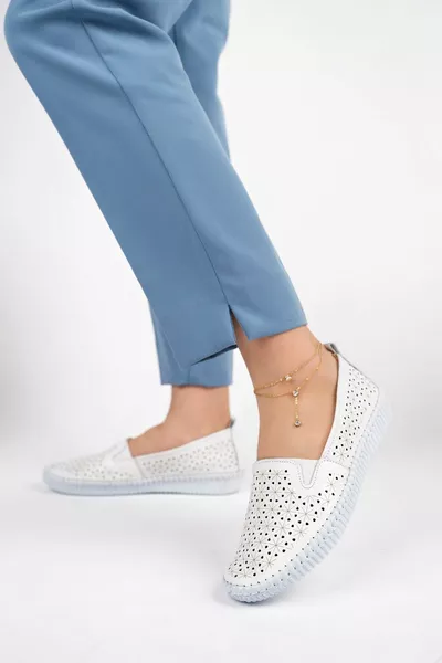 Ballerines en cuir véritable pour femmes blanches -L